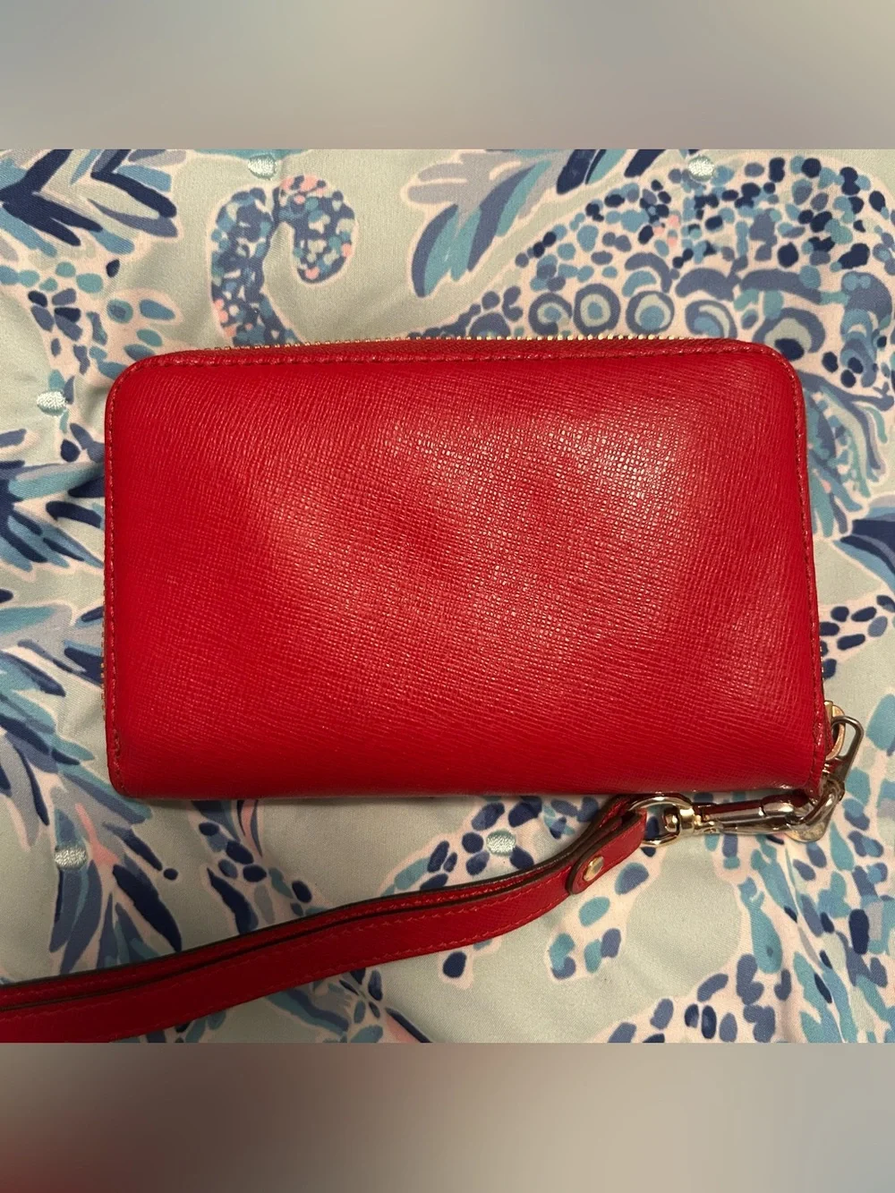 Michael Kors Cherry Red Zip-Around Wristlet Wallet w/ Strap Logo Card Slots